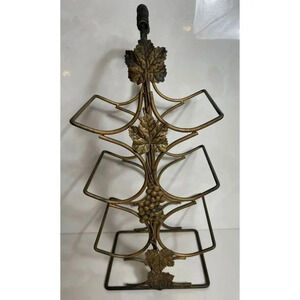 6 Wine Holder Bottle Chrome Brass Metal Rack Handle Grape Leaf Design Black Gold